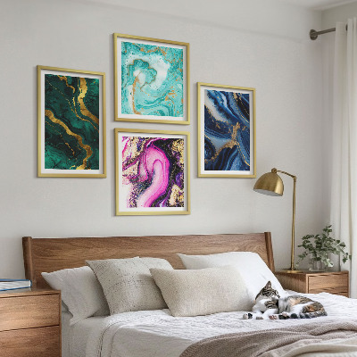 Moderní sada obrazů Abstraktní vzory růžové, zelené, modré