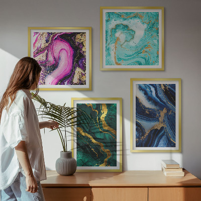 Moderní sada obrazů Abstraktní vzory růžové, zelené, modré