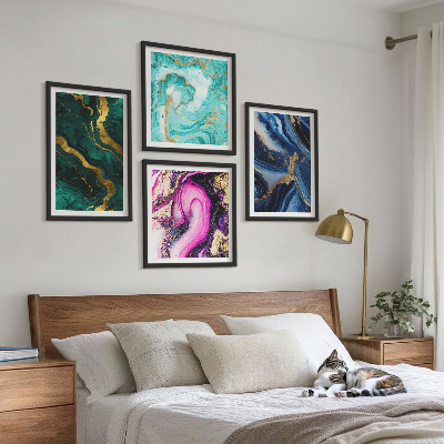 Moderní sada obrazů Abstraktní vzory růžové, zelené, modré