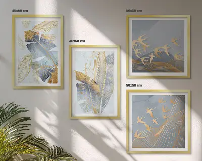 Moderní sada obrazů modro-béžové listy