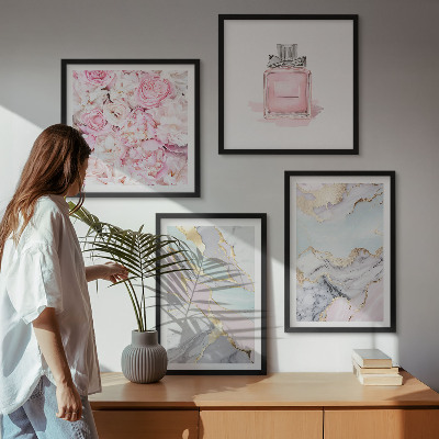 Moderní sada obrazů Růžové květy mramorový pastel