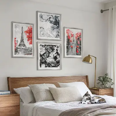 Moderní sada obrazů šedé s motivem Eiffelovy věže
