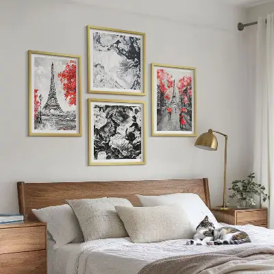 Moderní sada obrazů šedé s motivem Eiffelovy věže