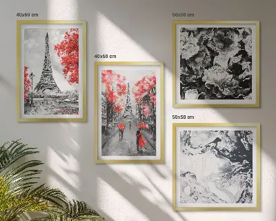 Moderní sada obrazů šedé s motivem Eiffelovy věže