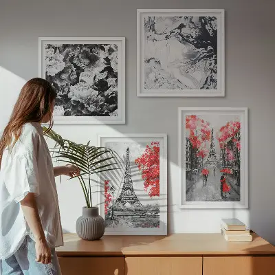 Moderní sada obrazů šedé s motivem Eiffelovy věže