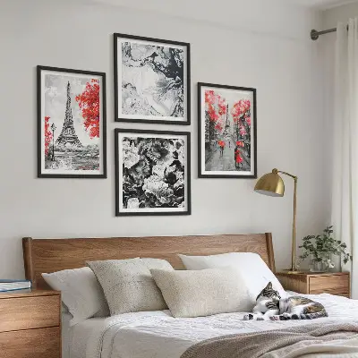 Moderní sada obrazů šedé s motivem Eiffelovy věže
