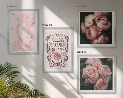 Moderní sada obrazů vintage růže s motivem mramorových snů
