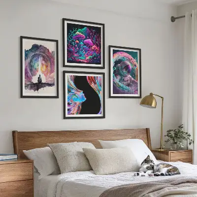 Dekorativní sada obrazů barevné ilustrace s fantasy uměním