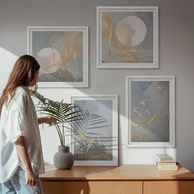 Moderní sada obrazů ptáci za letu na obloze s měsícem