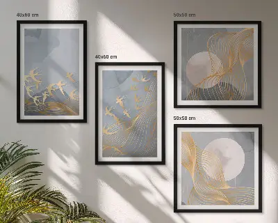 Moderní sada obrazů ptáci za letu na obloze s měsícem