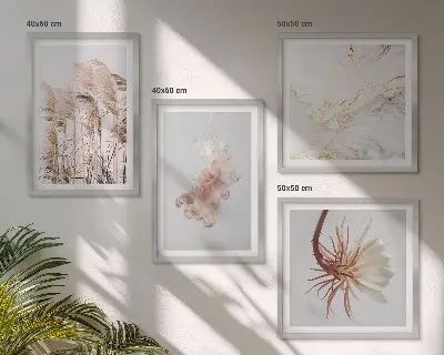 Dekorativní sada obrazů elegantní trávové květiny z mramoru