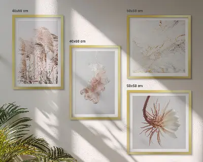 Dekorativní sada obrazů elegantní trávové květiny z mramoru
