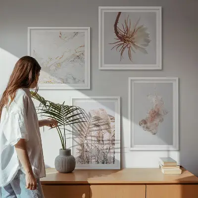 Dekorativní sada obrazů elegantní trávové květiny z mramoru