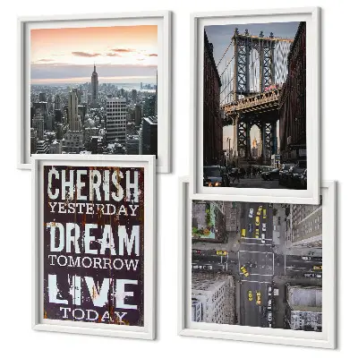 Sada moderních obrazů s motivem newyorské krajiny a citátem