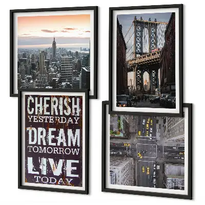 Sada moderních obrazů s motivem newyorské krajiny a citátem