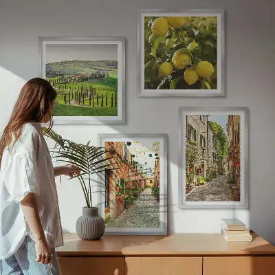 Dekorativní sada obrazů okouzlující uličky s květy citronu