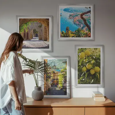 Moderní sada obrazů přímořské ulice a moře citronů