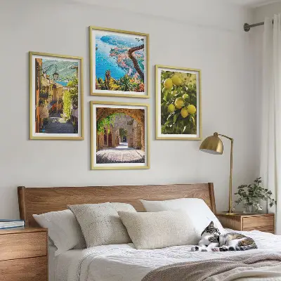 Moderní sada obrazů přímořské ulice a moře citronů