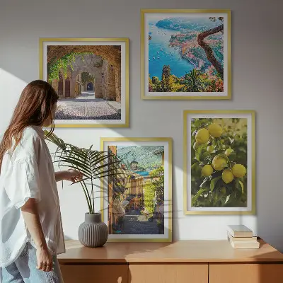 Moderní sada obrazů přímořské ulice a moře citronů