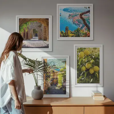 Moderní sada obrazů přímořské ulice a moře citronů