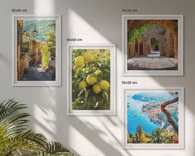 Moderní sada obrazů přímořské ulice a moře citronů
