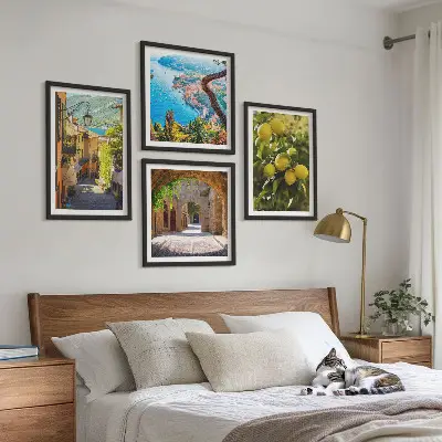 Moderní sada obrazů přímořské ulice a moře citronů