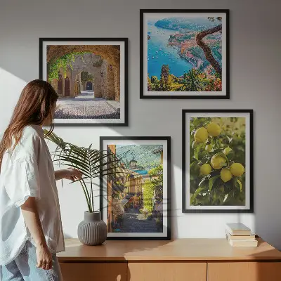 Moderní sada obrazů přímořské ulice a moře citronů