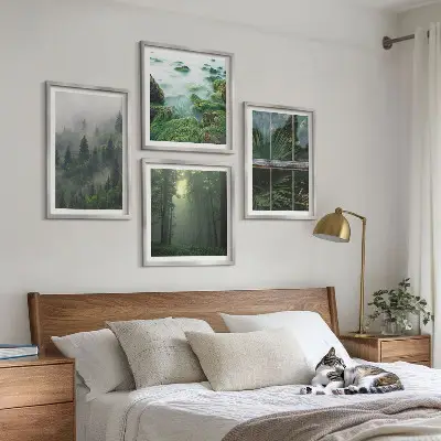 Moderní sada obrazů lesní mlha, řeka a skleníkové rostliny
