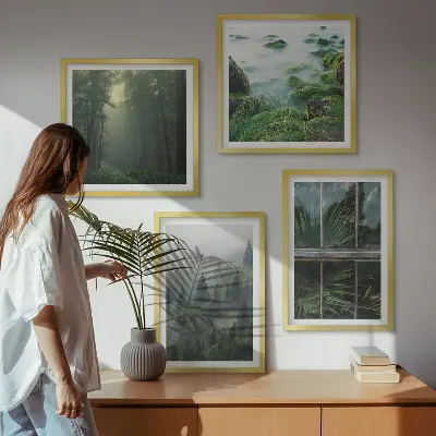 Moderní sada obrazů lesní mlha, řeka a skleníkové rostliny
