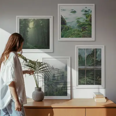 Moderní sada obrazů lesní mlha, řeka a skleníkové rostliny