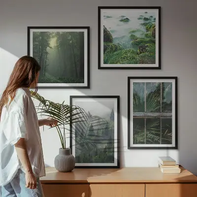 Moderní sada obrazů lesní mlha, řeka a skleníkové rostliny