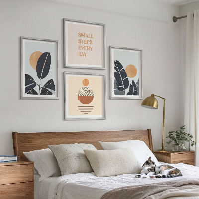Dekorativní sada obrazů Rostlinné vzory, velká minimalistická slunce