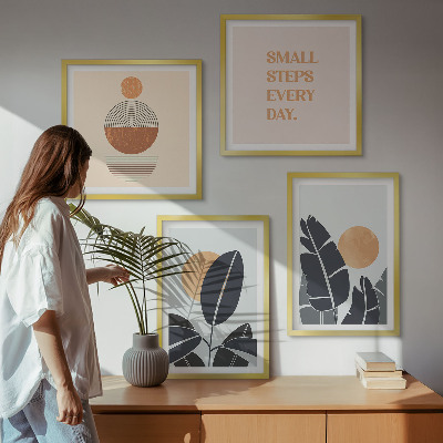 Dekorativní sada obrazů Rostlinné vzory, velká minimalistická slunce