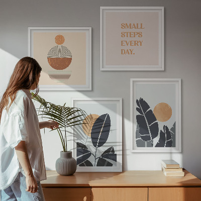 Dekorativní sada obrazů Rostlinné vzory, velká minimalistická slunce