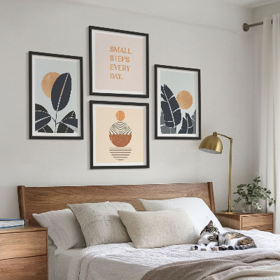Dekorativní sada obrazů Rostlinné vzory, velká minimalistická slunce