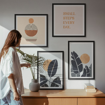 Dekorativní sada obrazů Rostlinné vzory, velká minimalistická slunce