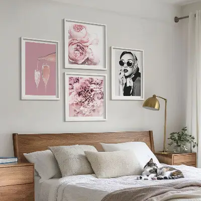 Dekorativní sada obrazů květiny s motivem pivoněk a růží v elegantním stylu