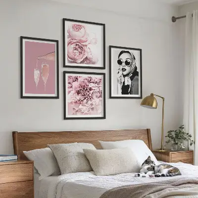 Dekorativní sada obrazů květiny s motivem pivoněk a růží v elegantním stylu