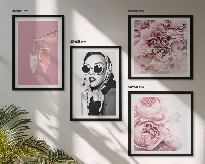 Dekorativní sada obrazů květiny s motivem pivoněk a růží v elegantním stylu