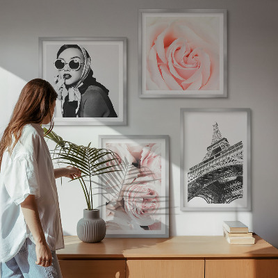 Moderní sada obrazů Eiffelův portrét ženy s růžemi