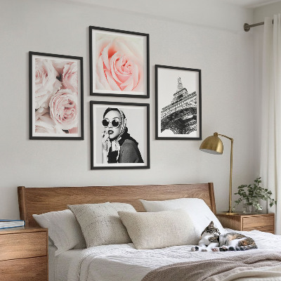 Moderní sada obrazů Eiffelův portrét ženy s růžemi