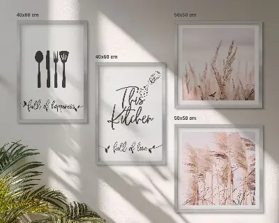 Moderní sada obrazů s motivem boho trávy a nápisem do kuchyně
