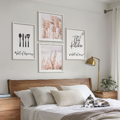 Moderní sada obrazů Kuchyňské boho trávové písmo