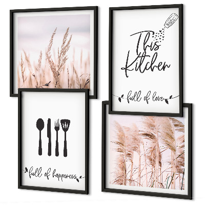 Moderní sada obrazů Kuchyňské boho trávové písmo