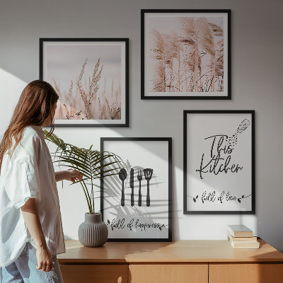 Moderní sada obrazů Kuchyňské boho trávové písmo