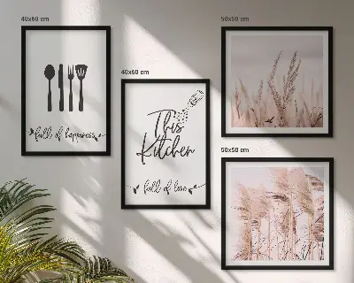 Moderní sada obrazů s motivem boho trávy a nápisem do kuchyně