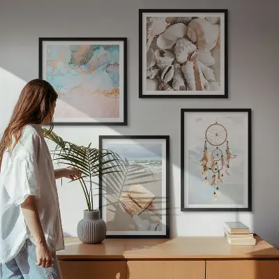 Moderní sada obrazů boho kniha s mořskými mušlemi