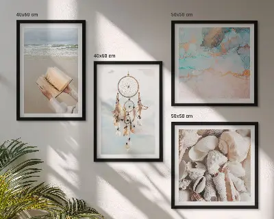 Moderní sada obrazů boho kniha s mořskými mušlemi