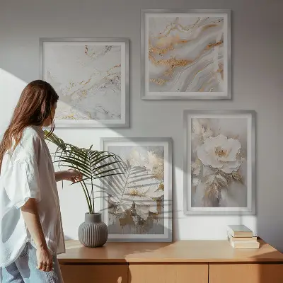 Abstraktní mramorové květiny moderní sada obrazů