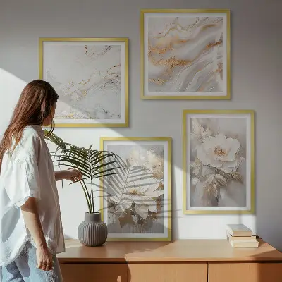 Abstraktní mramorové květiny moderní sada obrazů